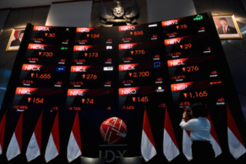 Grafik pergerakan Indeks Harga Saham Gabungan yang menunjukkan penurunan tajam di Bursa Efek Indonesia.