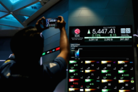 Grafik pergerakan Indeks Harga Saham Gabungan di layar monitor bursa efek